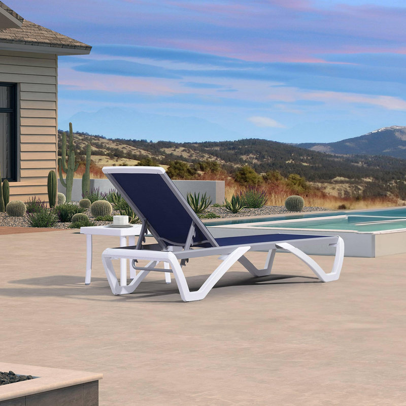 Chaise longue d'extérieur avec table, Bleu marine, Non