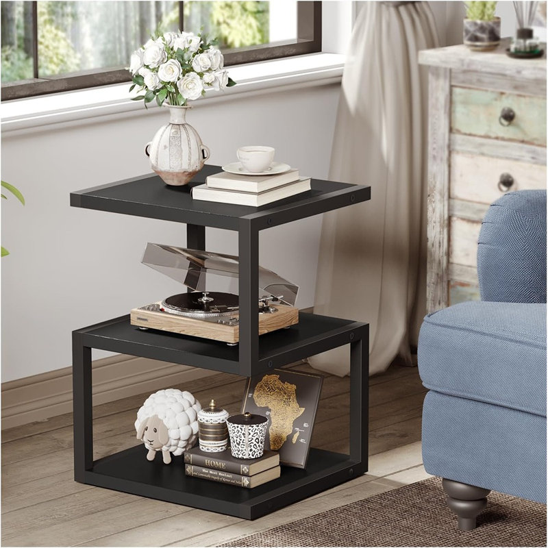 Petite table de chevet en forme de S avec rangement à 3 niveaux, noir