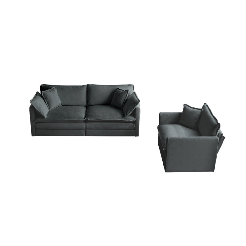 2 places et chaise, chenille grise et pour le salon, structure en bois massif, tissu respirant, rembourrage en éponge confortable, rembourrage