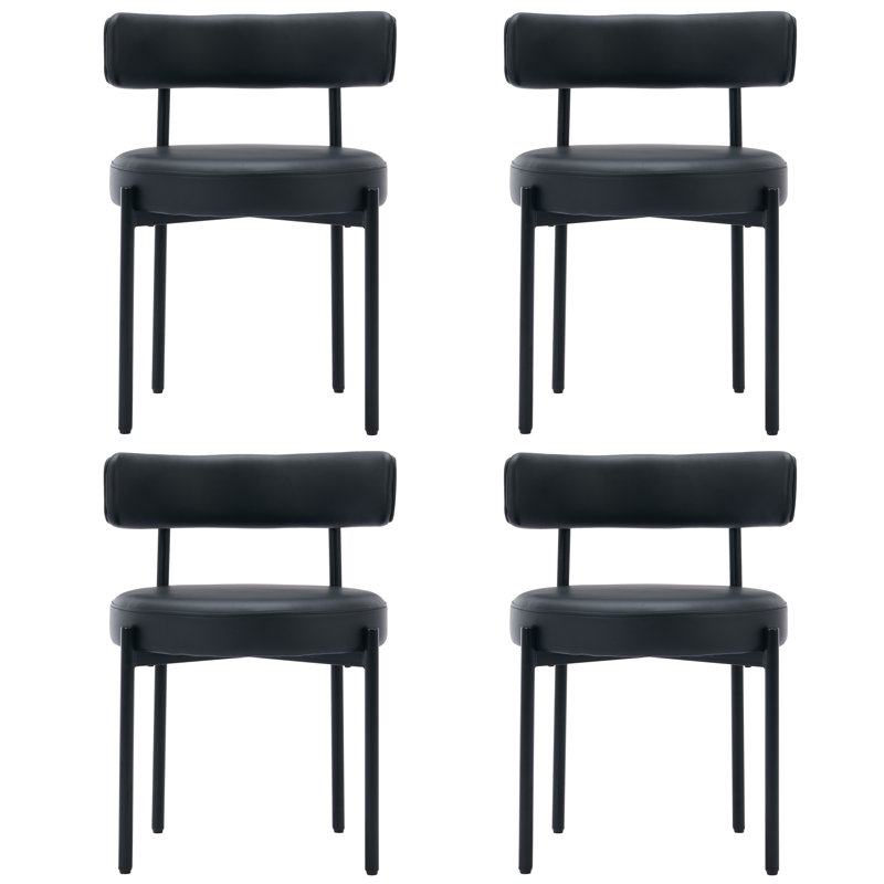Chaise d'appoint rembourrée en similicuir moderne avec structure en métal, Noir mat, 4