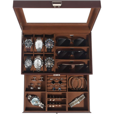 Jewelry Box for Men, 6 Slot Watch Box Jewelry Organizer With Drawer