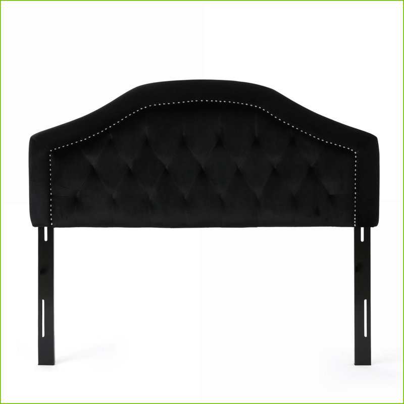 Queen Size Solid Wood Upholstered Headboard - Adjustable Height Metal Legs, Tufted Stitch &amp; Nailhead Trim for Bedroom