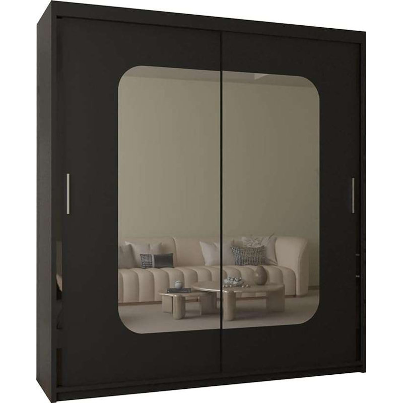 Cherith 2 Door Manufactured Wood Wardrobe, 217cm H x 150cm W x 62cm D, Black