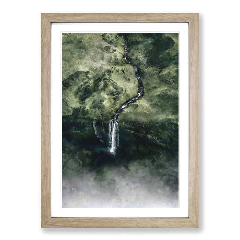 Waterfall View - Picture Frame Graphic Art, 48cm H x 36cm W x 2cm D, Oak