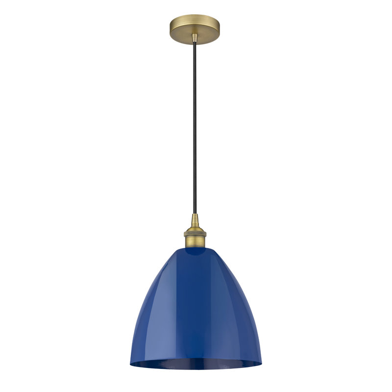 1 - Light Single Drop Pendant Pendant, Brushed Brass, Blue, 14.75" H x 12" W x 12" D