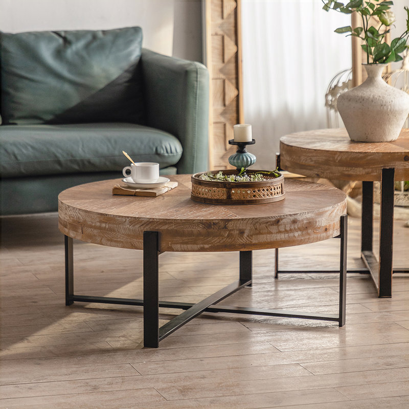 Table basse Solid, Noir, H 13,38 po x L 31,29 po x l 31,29 po, Naturel