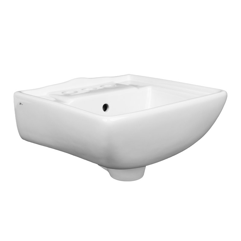 Lavabo de salle de bain mural rectangulaire en porcelaine vitreuse avec trop-plein, Blanc