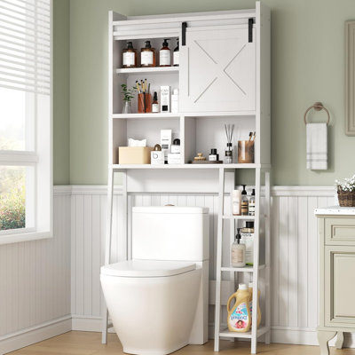 Over The Toilet Storage Cabinet, Bathroom Storage Cabient With Sliding Doors, Bathroom Storage Shelf Organizer With Adjustable Shelf And Anti-Tip Device
