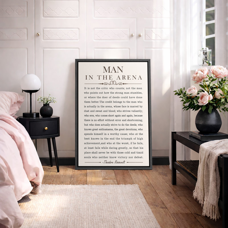 «Man In The Arena», Discours par Theodore Roosevelt, mots inspirants, impression sur toile, art mural, Cadre flottant noir