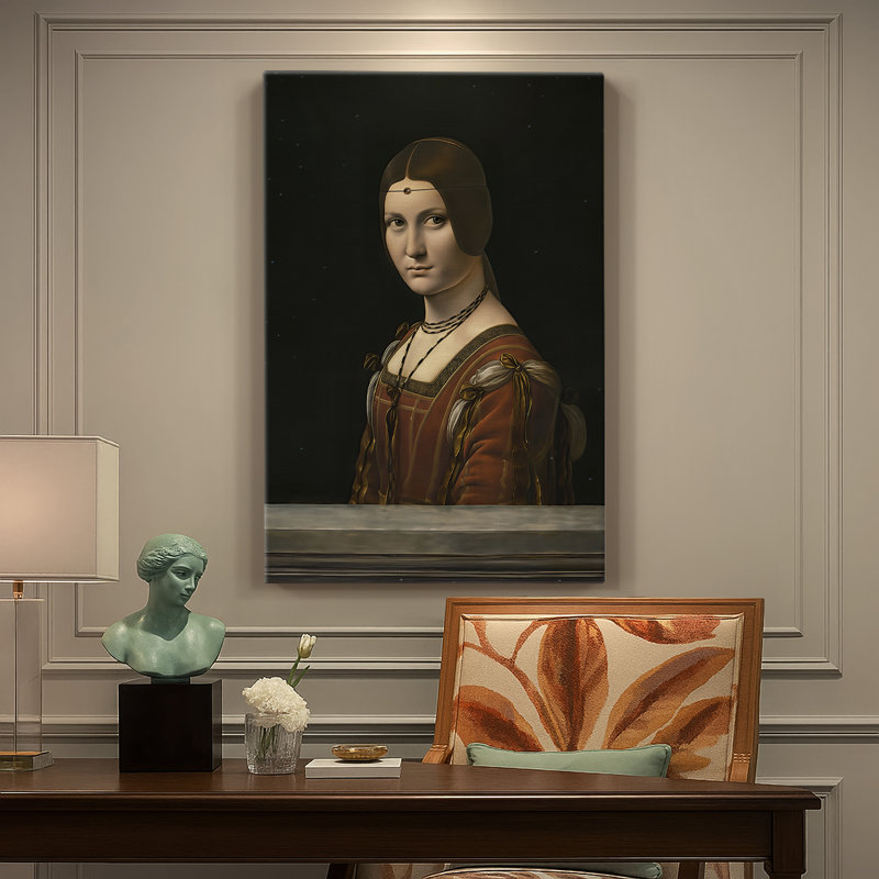 La Belle Ferronnière, toile tendue par Leonardo Da Vinci, 24 po x 36 po