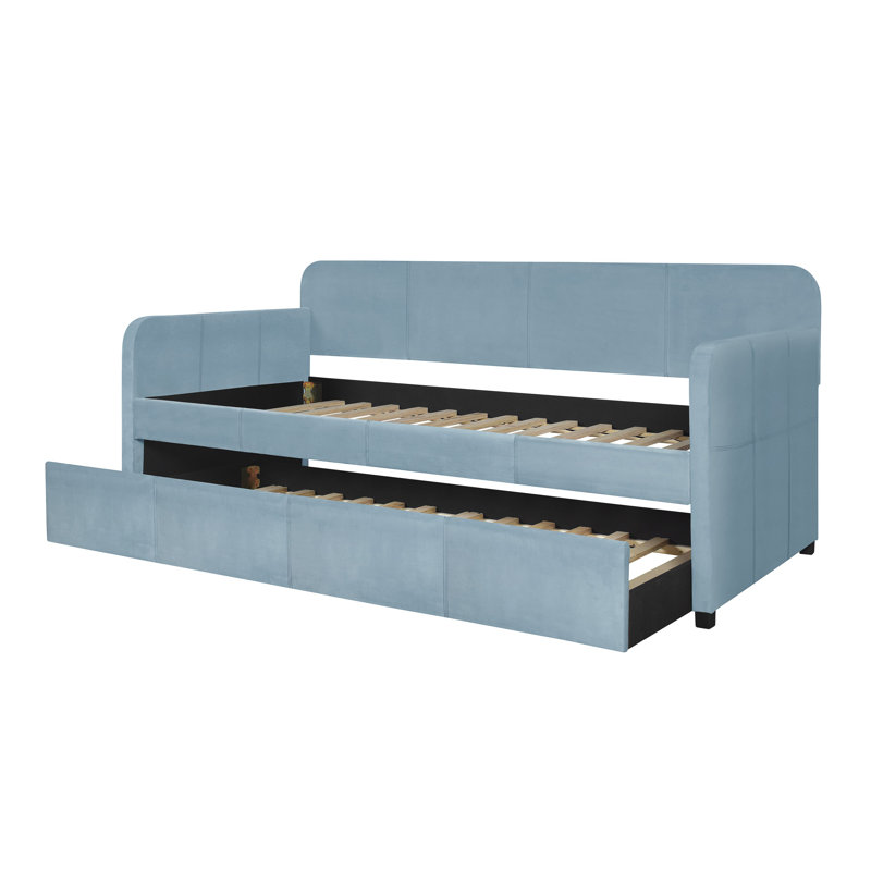 Tiara Upholstered Daybed with Trundle, Blue