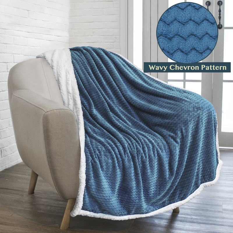 Reversible Teal Blue Sherpa Fleece Throw Blanket