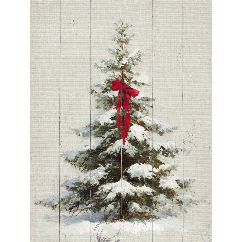 «Snowy Farmhouse Christmas Tree», art mural sur toile tendue, 12 po x 16 po