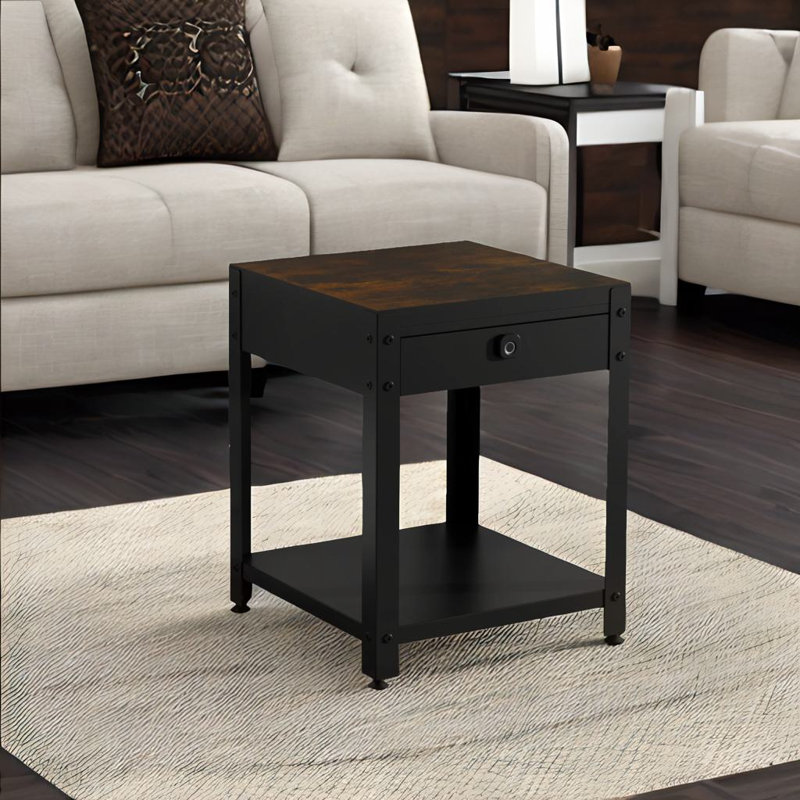 Square Double-layer Coffee Table, Brown Wood