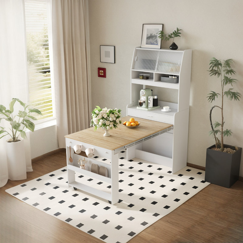 Une table de salle à manger pliable avec une armoire supérieure et un buffet multifonctionnel, Jaune