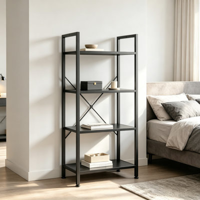 Industrial Metal & Wood Storage Bookcase and Shelving Unit，elevated display stands for living rooms, homes, and offices .