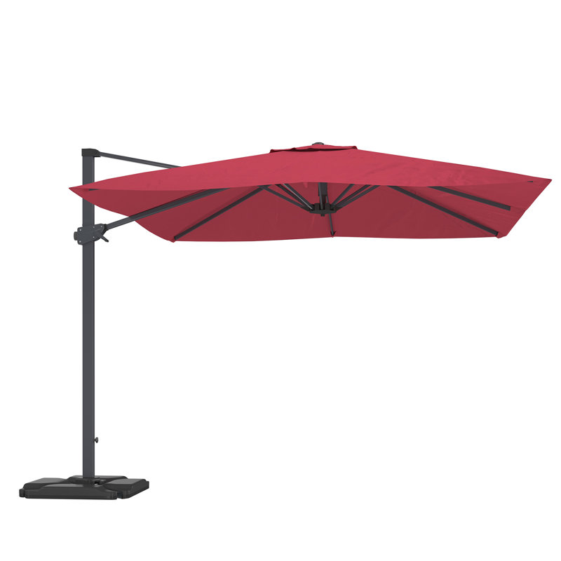 Parasol de patio rouge de 10 pi, feuille de couverture recouverte de PA 200G, poutre en alliage d'aluminium avec couche de protection solaire Uv50 + 8 éléments en acier, zone de couverture du secteur de l'abat-jour 10X10, fonction de rotation de 360