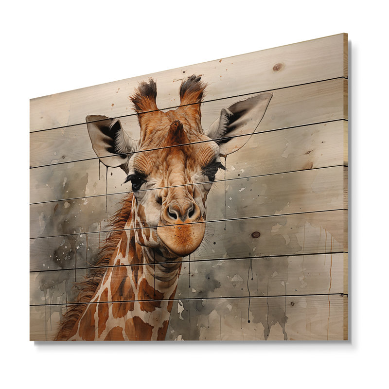 Girafe, portrait élégant sur bois, H 30 po x l 40 po x P 0,78 po