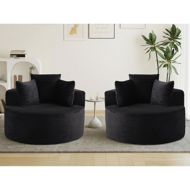 2 pièces - Fauteuil d'appoint rond de 43 po, fauteuil rembourré en velours côtelé à dossier profond sans siège, Noir