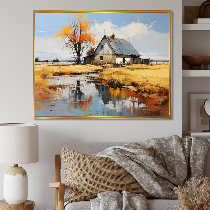 Marjoleine Farmhouse Expressive Countryside II, reproduction sur toile, H 24 po x l 32 po x P 1 po, Cadre flottant doré