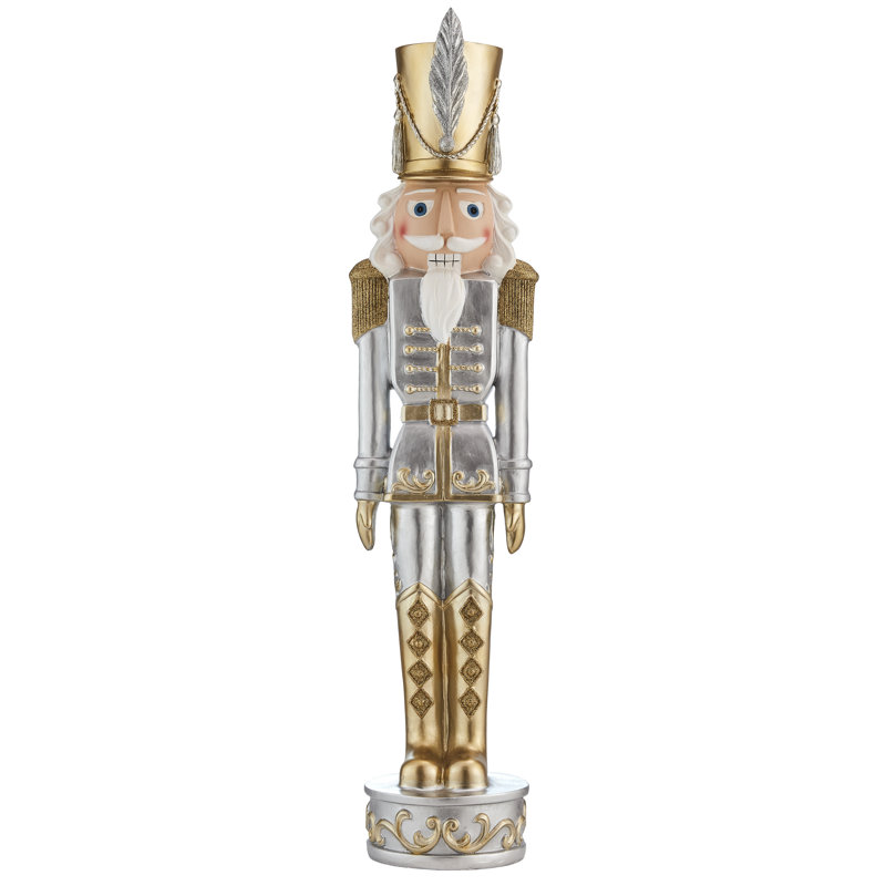 Christmas Nutcracker, 37.5" H x 9" W x 7.5" D, Silver/Gold