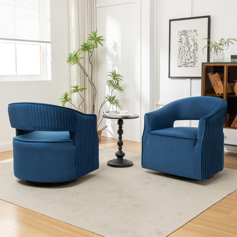 Fumiyo Velvet Swivel Barrel Chair, Blue
