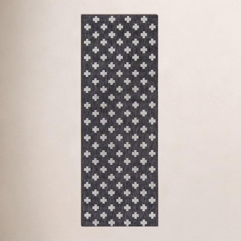 Tapis rayé intérieur / extérieur Umbria, Charcoal, Tapis de couloir 2 pi x 10 pi