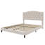 Lit plateforme tapissier avec tête de lit courbée réglable et détails capitonnés en forme de selle, lattes de bois et support en métal, aucun sommier nécessaire, grand, beige (ancien SKU: WF294419AAA)-903483506
