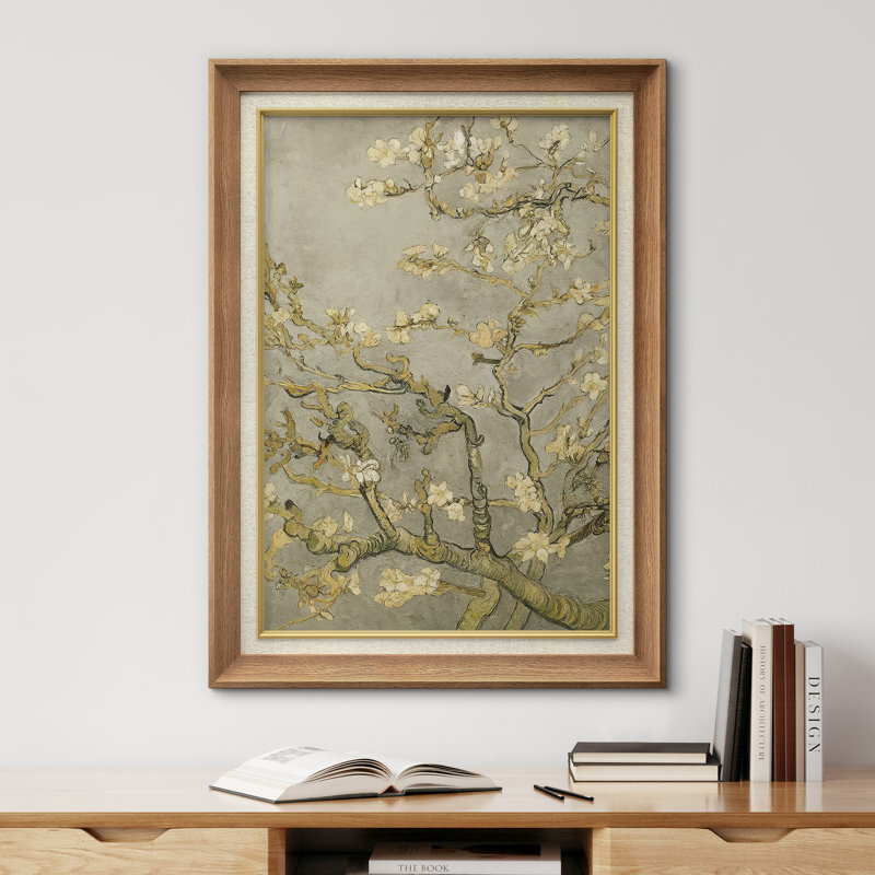 Œuvre encadrée de qualité supérieure - imprimé floral rétro pour décoration de salon - 26 po x 36 po, Naturel
