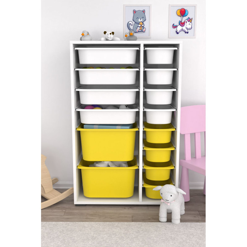 Multi Purpose Cabinet, White/White/Yellow, 42.9" H x 27.4" W x 11.8" D