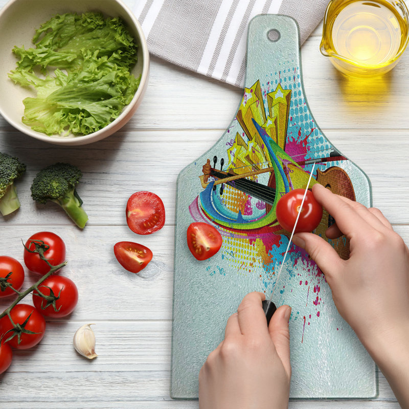 Ambesonne Cello Tempered Glass Cutting Board Creative String Instrument Multicolor