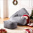 Bean Bag Chair with Ottoman for Adults, Large Corduroy Bean Bag Couch, Boneless Cloud Chaise Lounge Reading Chair with High-Resilience Foam, Floor Lounger for Bedroom Living Room(Gray)-1161614255