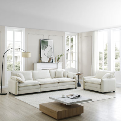 Velours côtelé beige Mid-Century moderne: 2 pièces avec 3 sièges simples et 4 coussins pour le velours côtelé. Confortable et élégant, un beau salon