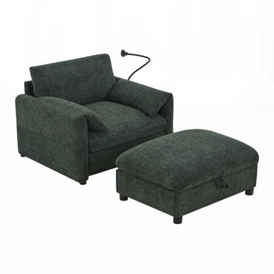 Comfortable Multifunctional Sofa with Storage Ottoman and Charging Ports for Modern Living