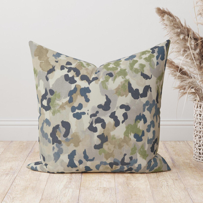 Housse de coussin bleu, beige et vert, H 12 po x l 19 po, Forme rectangulaire