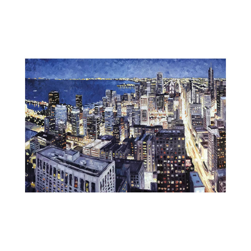 Chicago From The Hancock At Night by Roger Disney - Wrapped Canvas Gallery-Wrapped Canvas Giclée, 20.32 cm H x 30.48 cm W