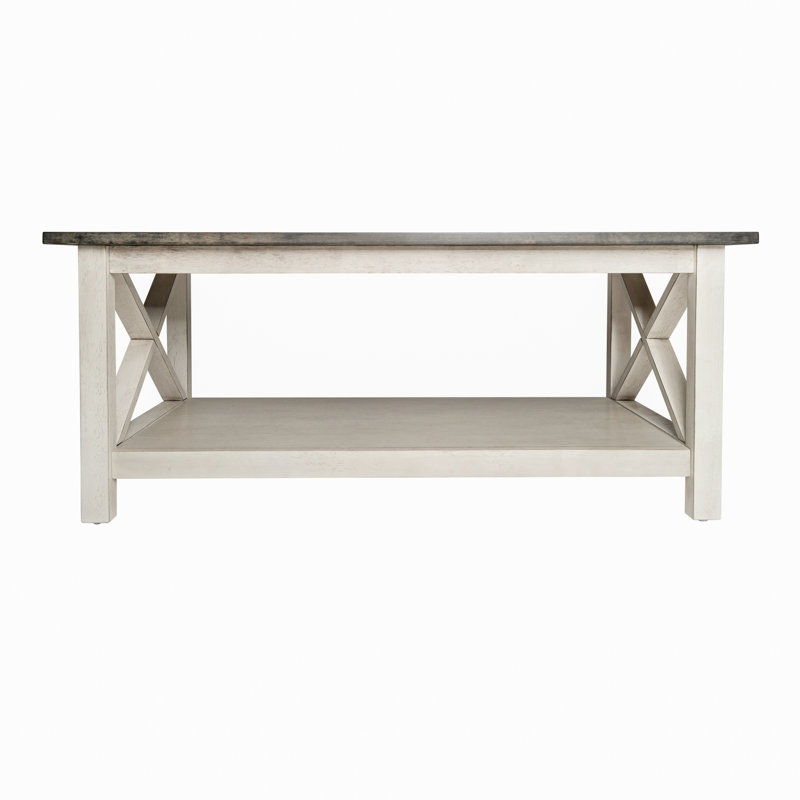 Table basse en bois massif Crary, gris, Blanc