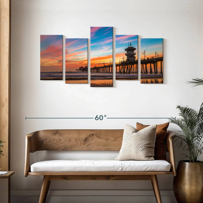 California beach dock at sunset Aletra, H 24 po x l 49 po