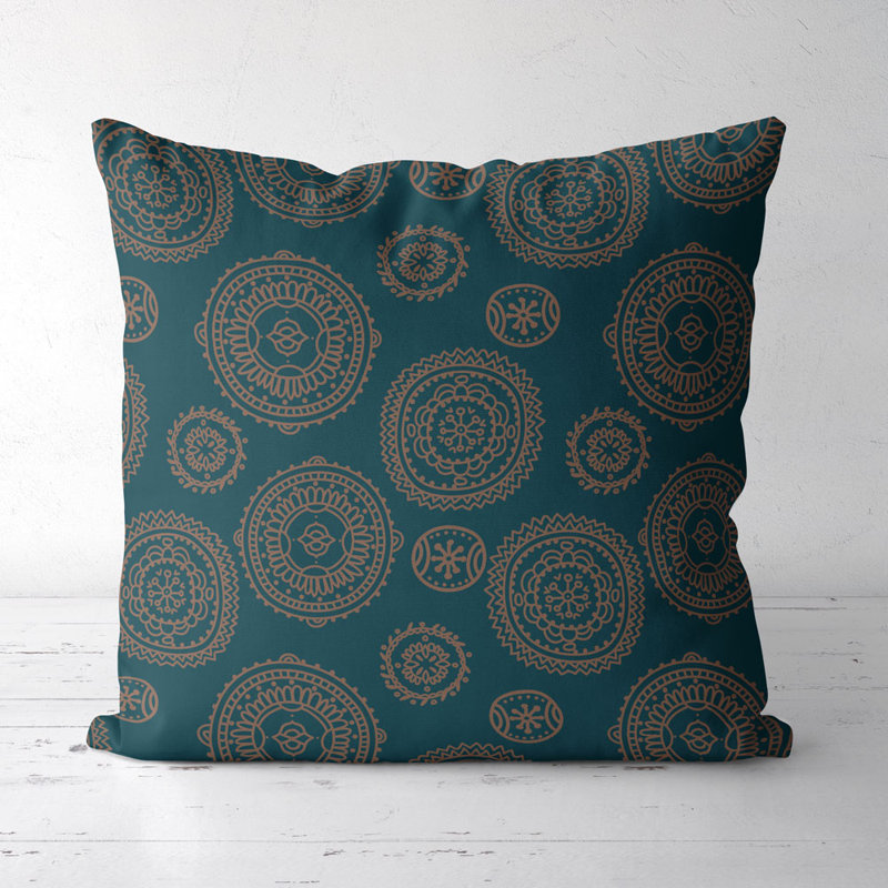 Housse de coussin carré et insert, Sarcelle / Bleu / Brun