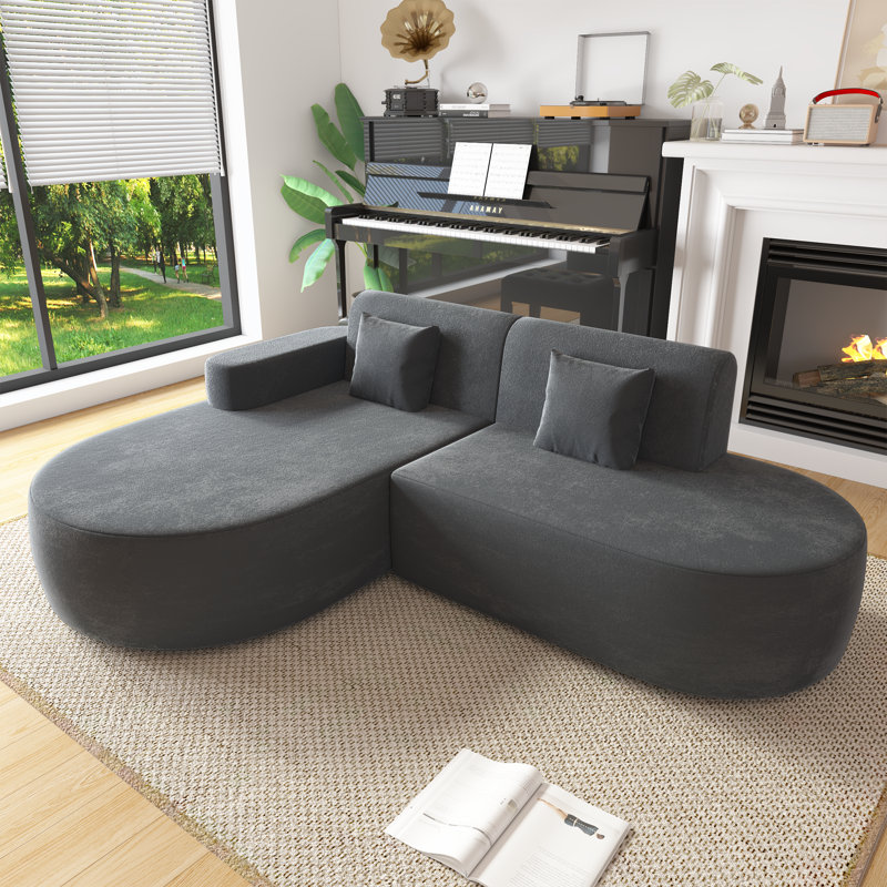 No Assembly Required Corner Sofa, L-Shape Sectional Sofa With 2 Pillows, Gray