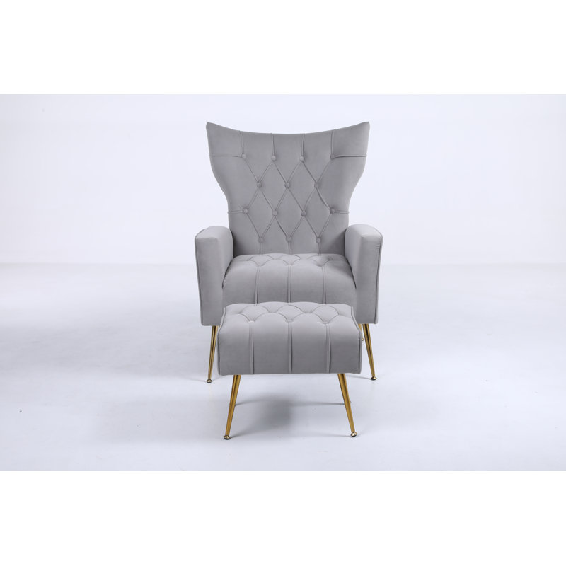 Wickham Upholstered Armchair with Ottoman, Gray
