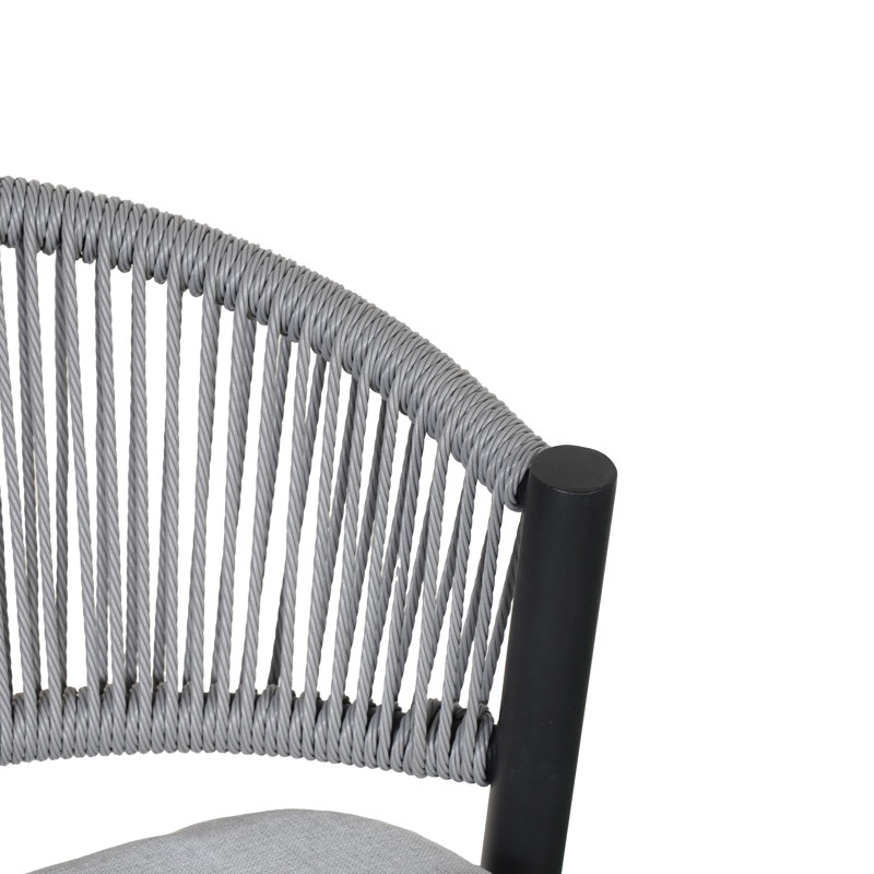 Tabouret de patio Eisen, Coussin gris clair / structure en fer noir mat, Tabouret de comptoir (siège d'une hauteur de 26 p, 4