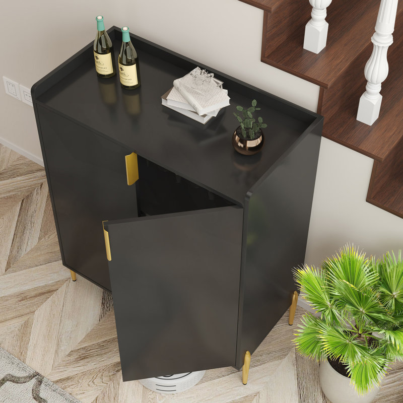 Bar à vin moderne à 2 portes avec tablettes réglables, Noir