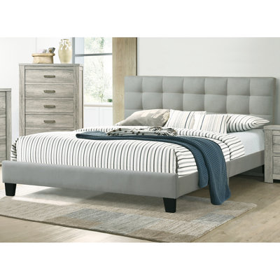 Grand lit moderne avec tête de lit et panneau de particules gris