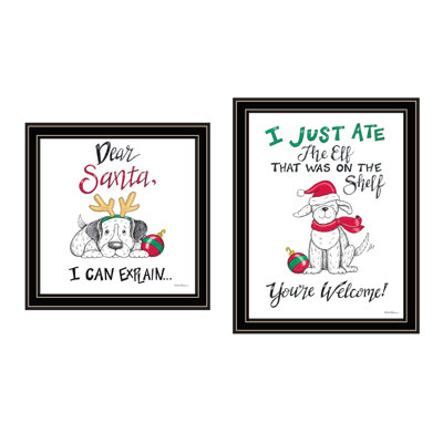 Trendy Decor 4U 2- Piece Vignette Dear Santa, I Can Explain Black Framed Wall Art For Living Room, Bedroom Wall Art Print For Home Decor By Deb Strain