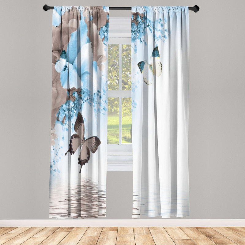 Microfiber Floral Semi-Sheer Rod Pocket Curtain Panels, 28" W x 63" L, Gray/Light Blue