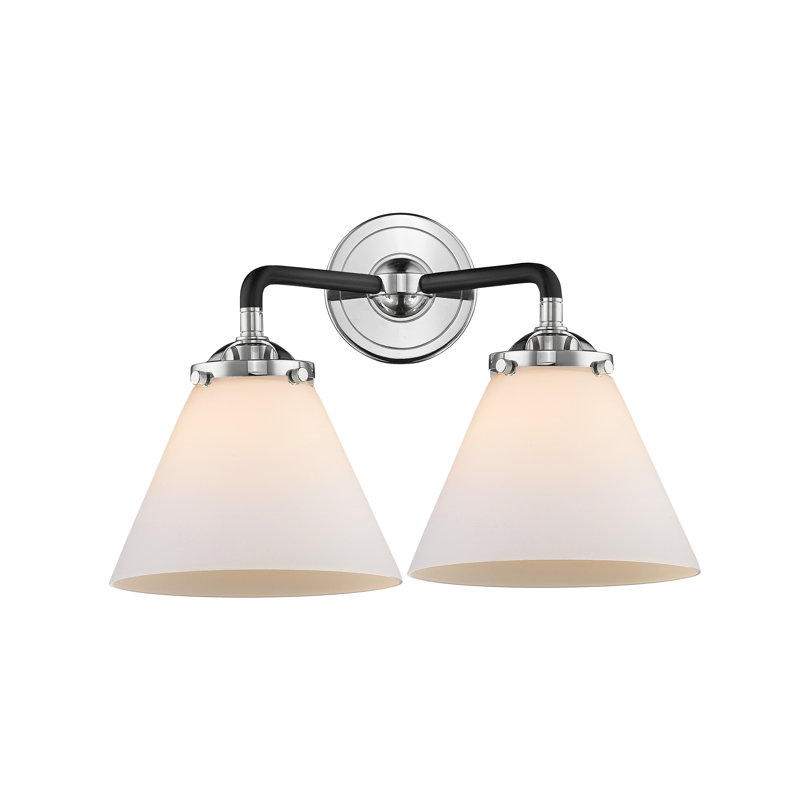 Éclairage pour meuble-lavabo 2 lumières cône Aislinn, Nickel poli noir, DEL, Boîtier blanc mat