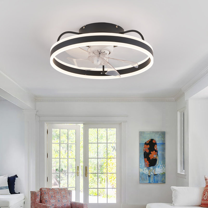 Firebaugh 19.7'' Modern Indoor Living Acrylic LED Ceiling Fan with Remote Control, Matte Black