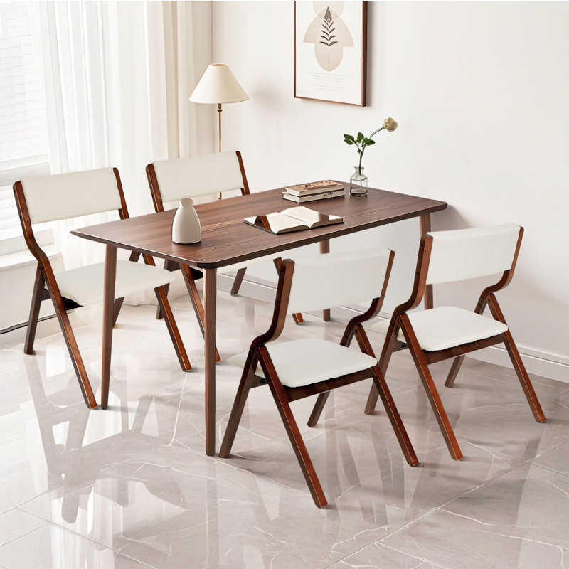 Edenbourgh Fabric Padded Stackable Folding Chair Folding Chair Set, Walnut/Beige