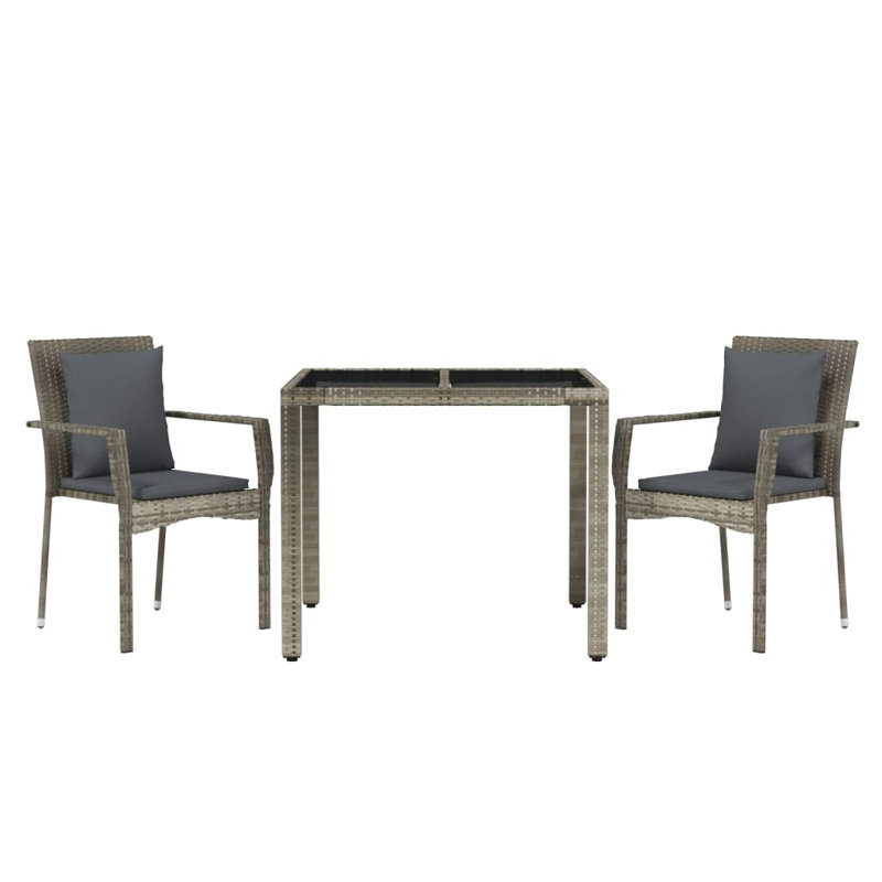 Kermith 2 - Person Wicker Patio Dining Set with Square Table , Cushions Included, Gray, Gray